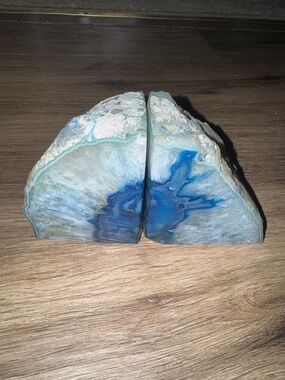 Blue Agate Decorative Bookends - Natural Stone Home Art